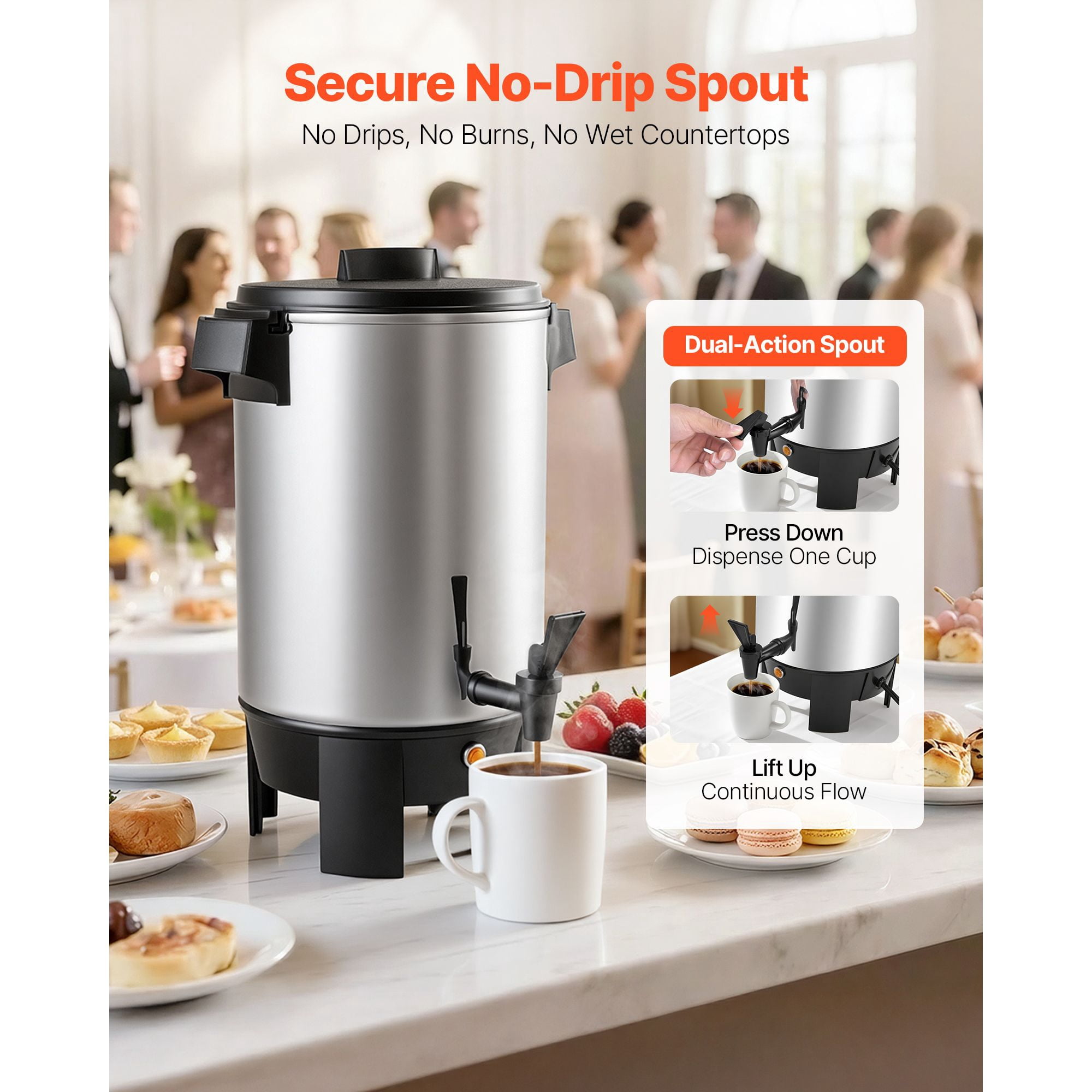 Commercial Coffee Urn 4.5L/152oz 30 Cups 1090W Quick Brew with Reusable Filter Drip-Free Spout for Restaurant Office Banquet