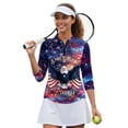 thumbnail image 2 of HUIACONG USA Flag Tennis Tops, Quick Dry Womens 3/4 Sleeve Golf Shirts Quarter Zip Anti-Wrinkle Ladies Golf Top 3/4 Sleeve for Sports Outing Outdoor Sports, 2 of 10