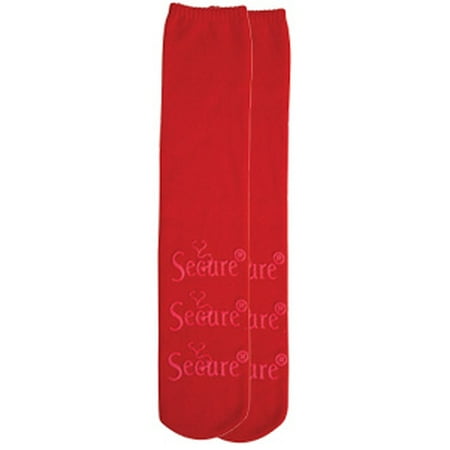 Secure Non-Skid Socks for Fall Management - 100% Cotton Slipper Socks - Hospital Socks - RED - One Size Fits Most
