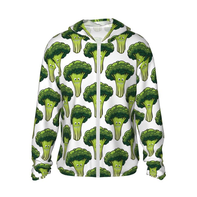 Balery Cute Broccoli Sudadera ligera de manga larga con capucha y protección solar UPF 50+ para hombre y mujer, ideal para pesca y running-3X-Large