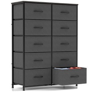 CONCETTA 10-Drawer Fabric Dresser Storage Chest, Grey