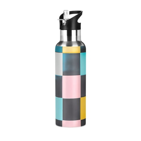 

Yayeee 33oz Double Wall Stainless Steel Water Bottle with Flip Straw Pink Checkered Pattern
