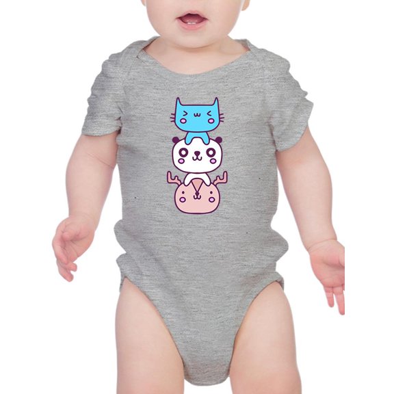 Kawaii Cat Panda And Deer Stack Bodysuit Infant -Image by Shutterstock, 18 Months