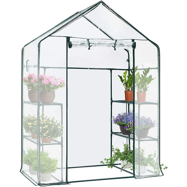 Muyoka Reemplazo de la cubierta de invernadero portátil Cubierta de invernaderos pequeños portátiles con puerta con cremallera enrollable para protección contra heladas frías Hierba Flor Cultivo de ve Muyoka Hogar