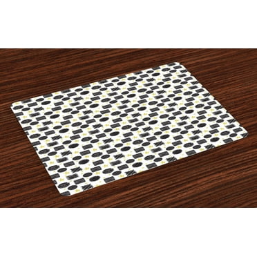 Ambesonne Black and Yellow Place Mats Set of 4, Scribble Art, Standard Size, Black Yellow White