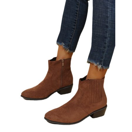 

Ritualay Women Anti-Slip Winter Shoes Pointed Toe Booties Office Work Side Zip Brown 6.5