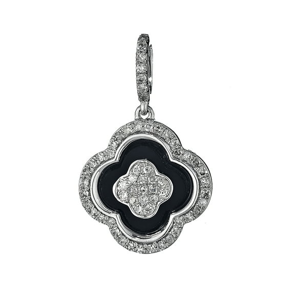14K White Gold Fancy Ladies Pendant  with Diamonds 0.54 ct.t.w  and Black Onyx