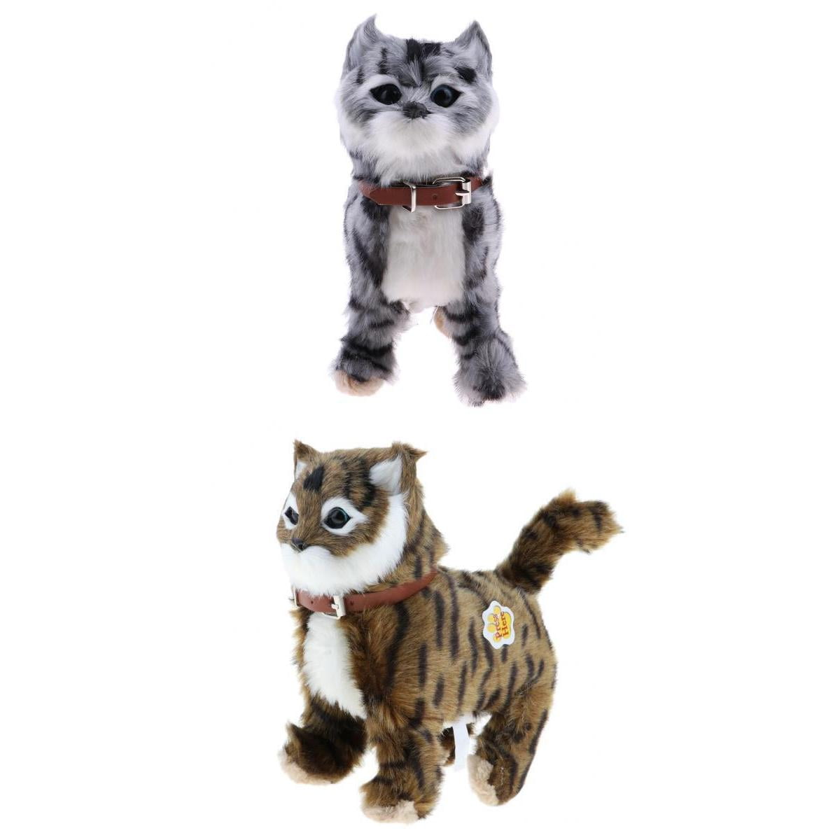 Cat Meow Wagging Electronic Toys Plush Cat Toys Stuffed Toy Xmas Gift Brown 