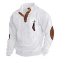 thumbnail image 3 of Men's Flag Print Stand Collar Quarter-Zip Sweatshirt, Casual Outdoor Button Placket Pullover Top, Spring Fall Patriotic Style,White,S, 3 of 9