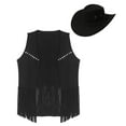 thumbnail image 4 of Alvivi Women Fringe Waistcoat Vest with Cowboy Hat Western Cowgirl Outfits 70s Hippie Costume Black XL, 4 of 7