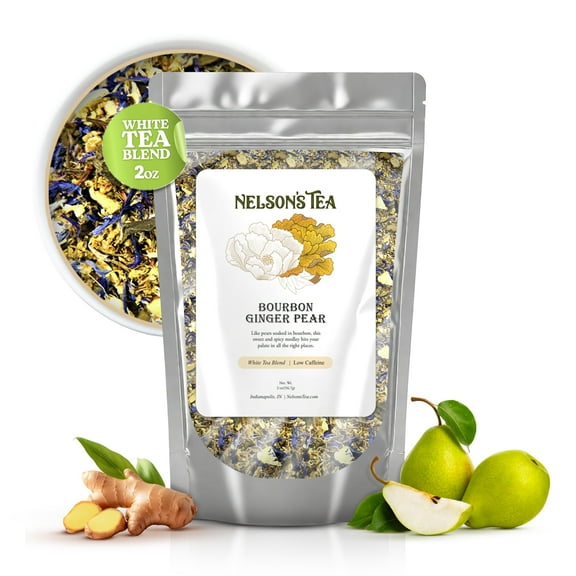 Nelson's Tea Bourbon Ginger Pear - Cut & Sifted Ginger Loose Leaf Tea with Dried Elderflower, Cornflower and Pears (2 oz)