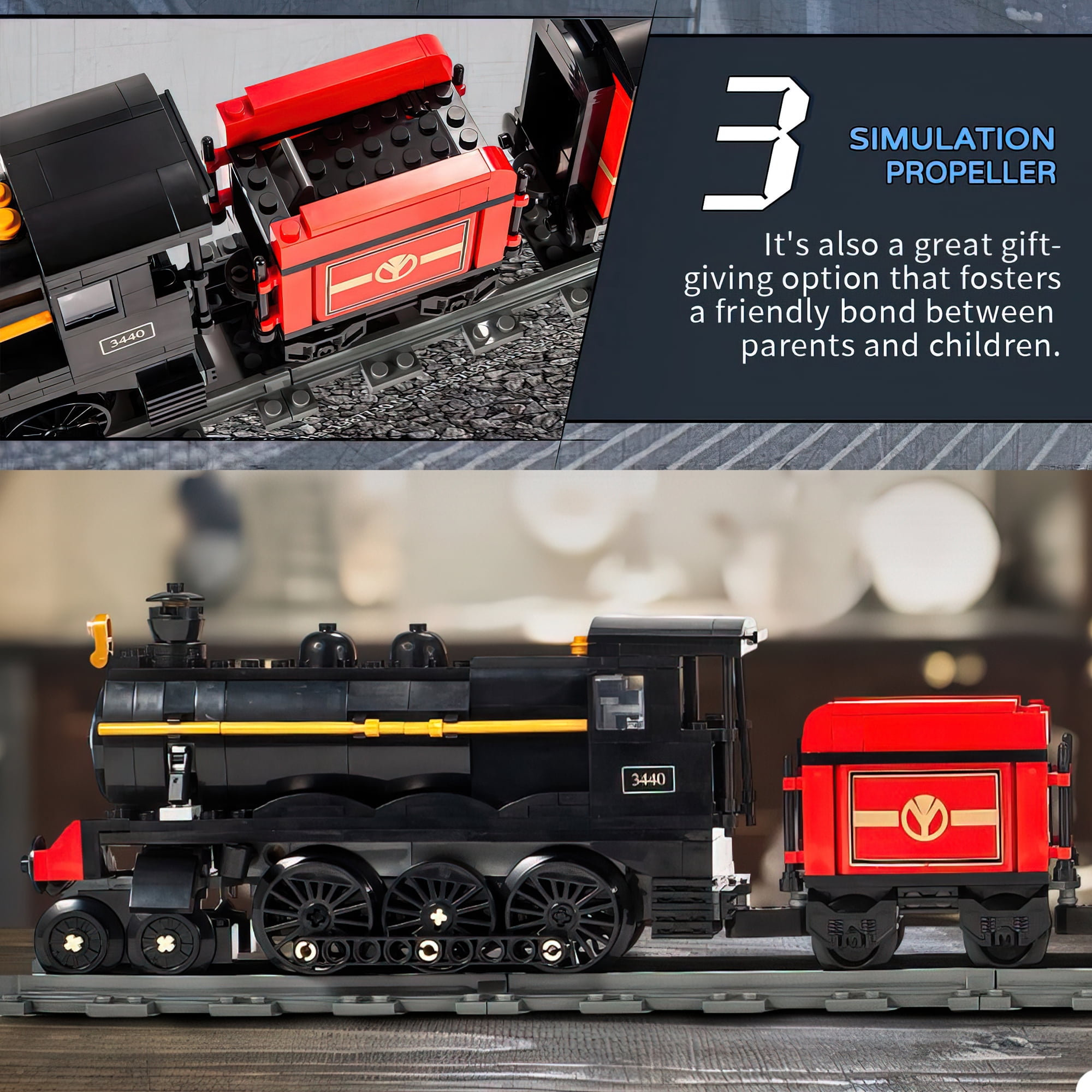 MACTANO Train Building Set GWR Steam Locomotive with Train Track Building Kit Toy Gift for Kid Black