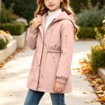 thumbnail image 6 of Girl's Zip up Hooded Rain Jackets, Drawstring Waist Long Sleeve Windbreaker, Lightweight Waterproof Rain Coat with Zip Pockets, 14-15 Years, 6 of 9