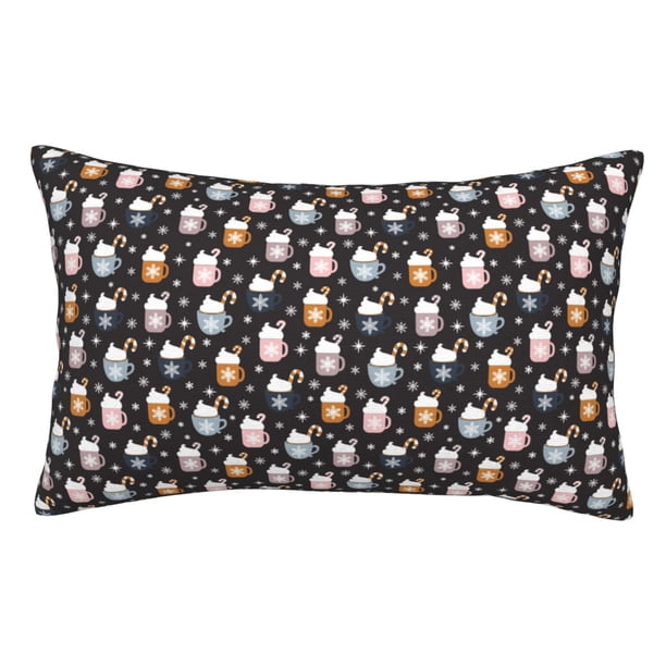 Fotbe Snowflake Cream Hot Cocoa Funda de Almohada Decorativa Estilo Occidental, Lujo en Algodón, Fundas para Almohadas King, Cojín Estampado para Decoración del Hogar-16"x24"