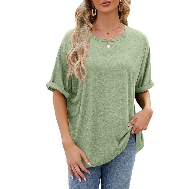Zoeecloth T-Shirts pour Femmes Hauts Été Manches Courtes Tees Col Rond Pull Ample T-Shirt Court Blouses Douces Décontractées T S-TTG