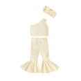 thumbnail image 2 of Musuos Girls Summer Outfits, 6M 12M 18M 24M 3Y 4Y One Shoulder Ribbed Tops + Elastic Waist Flare Pants + Headband Toddler 3 Piece Set, 2 of 10