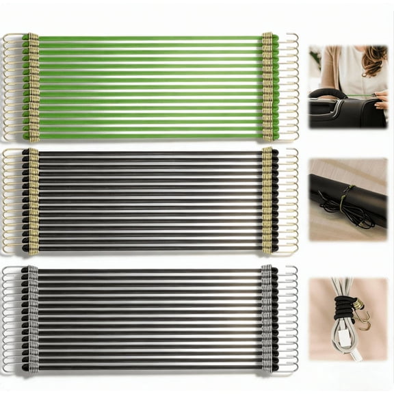 45 Pieces Small Bungee Cords with Hooks, 10" Elastic Rubber Bungee Straps, Heavy Duty Outdoor Bungee Rope for Bike Tent Camping Luggage (Green, Black, Silver)