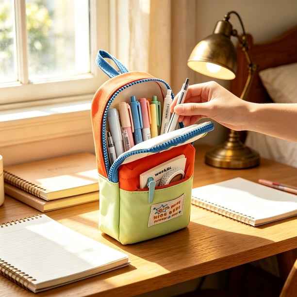 Estuche para lápices de gran capacidad para niños: estuche para bolígrafos con soporte y múltiples bolsillos, bolsa de lona portátil para lápices para la escuela, la oficina y los viajes.