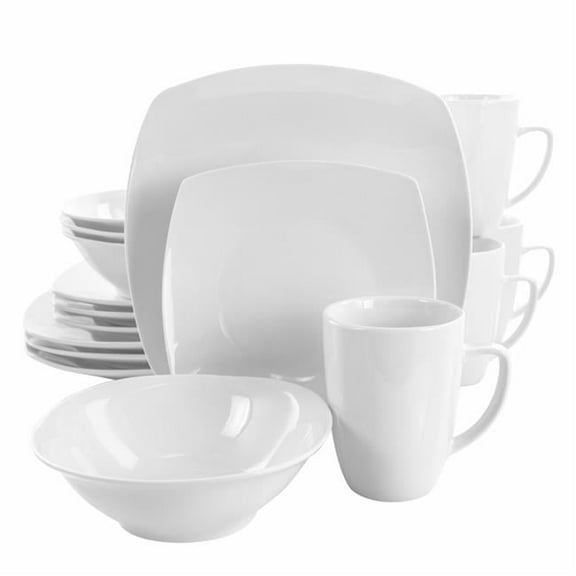 Bishop Soft Square Porcelain Dinnerware Set, White - 16 Piece