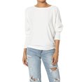thumbnail image 1 of TheMoogan Women's PLUS Closet-Essential Drapey 3/4 Dolman Sleeve Boat Neck Relaxed Ribbed Top, 1 of 7