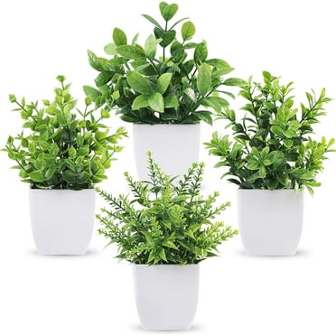 TETOU 4Pcs Artificial Plants Indoor Potted Eucalyptus Artificial Greenery Small Potted Plants for Home Decor