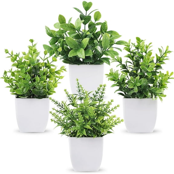 TETOU 4Pcs Artificial Plants Indoor Potted Eucalyptus Artificial Greenery Small Potted Plants for Home Decor