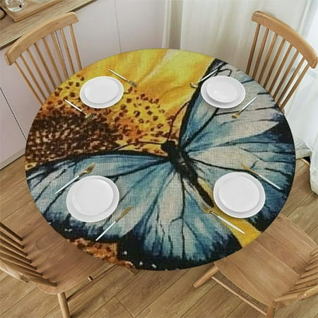 

Autua Butterfly Sunflower Inspirational Round Tablecloth 100% Polyester Stain-Resistant Ideal for Indoor Outdoor Restaurants Weddings Parties Waterproof Outdoor Fitted 31 -35