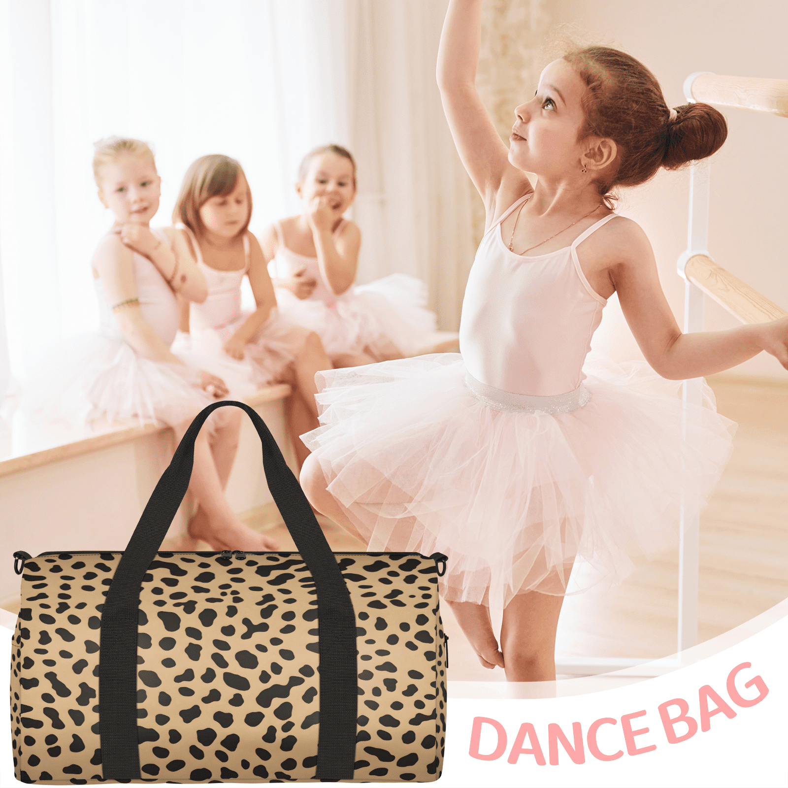 Herdesigns Leopard Gym Bag for Women, Duffle Bag for Travel Sport, Lightweight Waterproof Carry on Weekender Overnight Dance Yoga Workout Bags