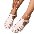 thumbnail image 2 of Women's Flat Sandals, Wide Width Sandals for Women, Going Out Shoes for Women, Women's Mexicanos Huaraches Sandals Summer Beach Vacation Closed Toe Ankle Strap Flats Walking Wedding Shoes, White 8, 2 of 5