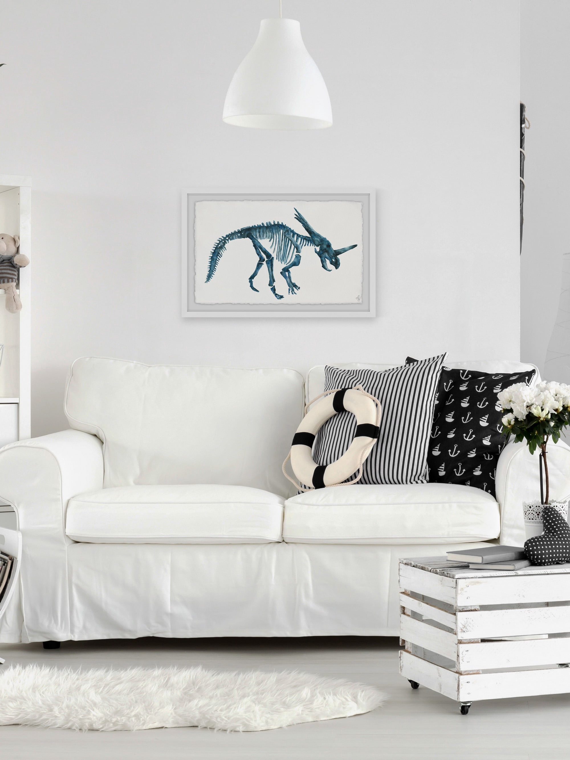 Marmont Hill Blue Dino Skeleton Framed Wall Art
