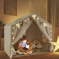 thumbnail image 2 of Costway  Kids Play Tent with Door Curtains Windows Star Lights Colorful Flags Padded Mat Gray, 2 of 10