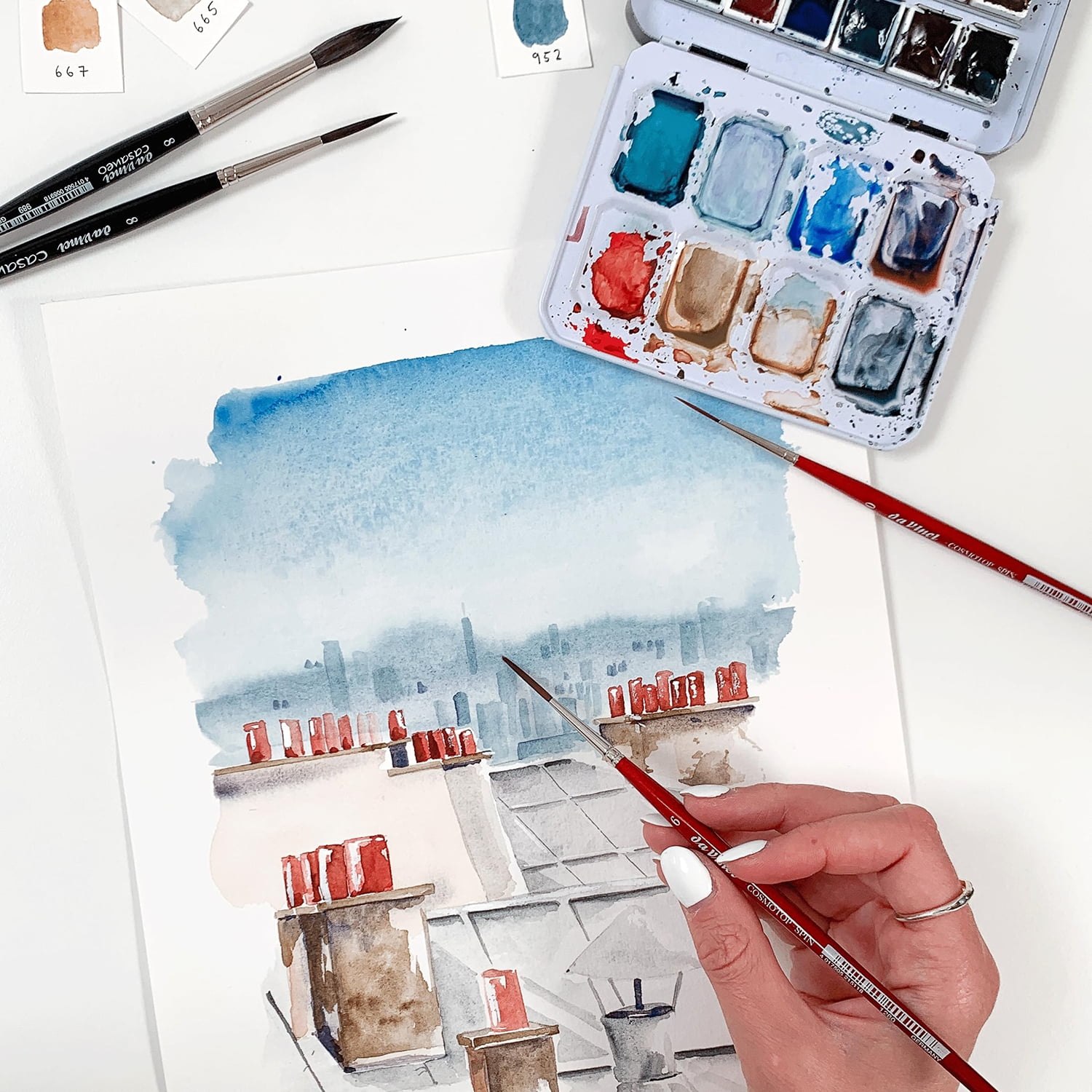 da Vinci Artist Signature Collection by May & Berry Design Studio (Urban Watercolor Journey), Rigger Brushes, Assorted, 4 Brush Set
