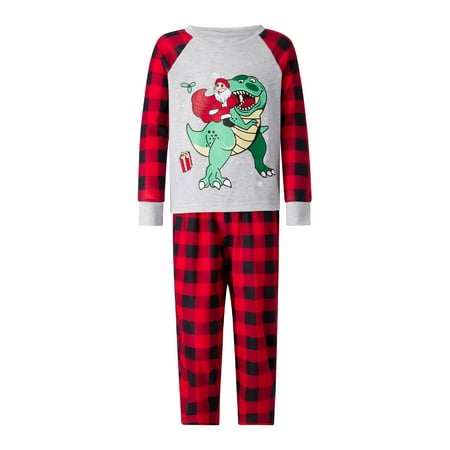 

Parent-Child Christmas Nightclothes Long Sleeve Santa Dinosaur Print Tops Trousers /Romper/ Dog Wear Family Pajama Suit