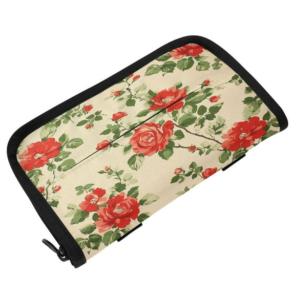 Qxltty Red and Green Floral Pattern Car Tissue Holde Upgraded Hanging Square Sun Visor Napkin Box and Easy to Use