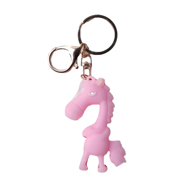 Llavero con colgante de caballo de dibujos animados en 3D, llavero con anilla de metal, accesorio multifuncional para regalo.