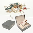 thumbnail image 2 of Unique Bargains 2 Layer Jewelry Box PU Leather Jewelry Organizer Case Storage with Drawer Grey, 2 of 8