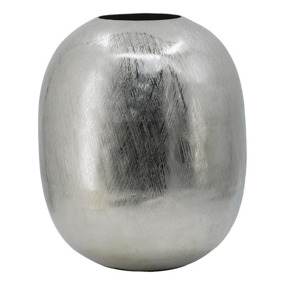 Benjara Chan 13" Modern Metal Vase- Curved Round Shape- Metallic Silver Finish