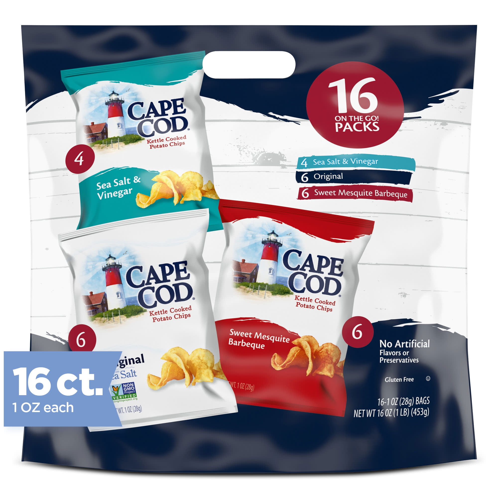 Cape Cod Potato Chips, Variety Pack, 16 Ct
