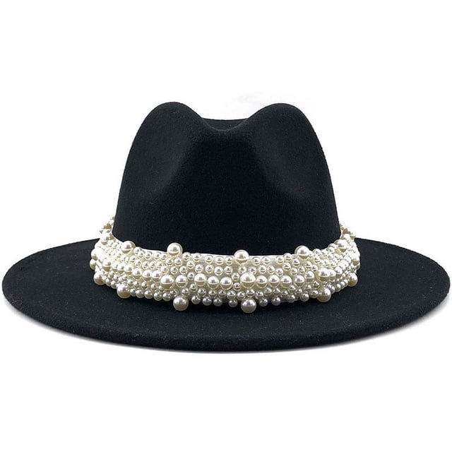 Sombrero de jazz elegante de estilo británico de moda, sombrero de copa de perla, sombrero de lana para mujer.