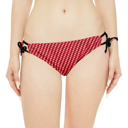 Red Polka Dots Loop Tie Side Swimsuit Bikini Bottom Beach Pool Wear-Jacuzzi