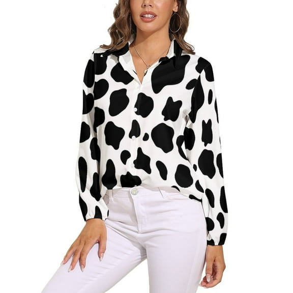 Black And White Cow Print Long Sleeve Blouse Woman Streetwear Casual Shirts Summer Oversize Woman Streetwear Clothing Birthday Present