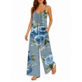 thumbnail image 2 of Women's Flowy Wide Leg Jumpsuit Light Blue Roses Summer Beach Casual Sleeveless Rompers with Pockets, 2 of 7