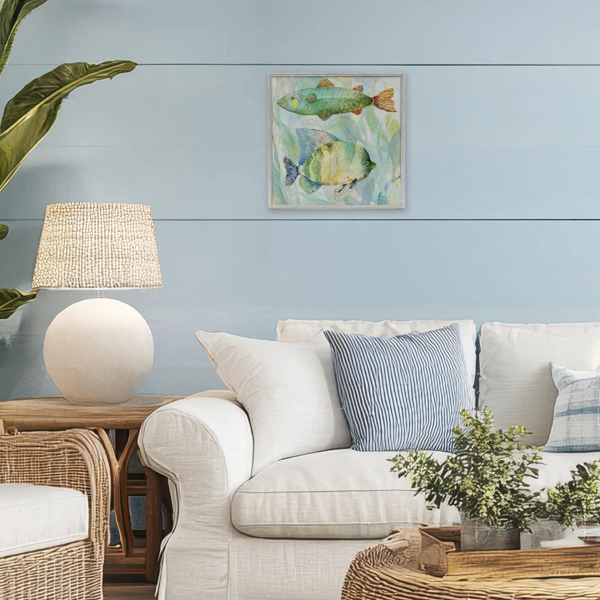 Stupell Industries Sweet Fish Duo Watercolor Gray Framed Giclee Art, design by Lorenzo Collective