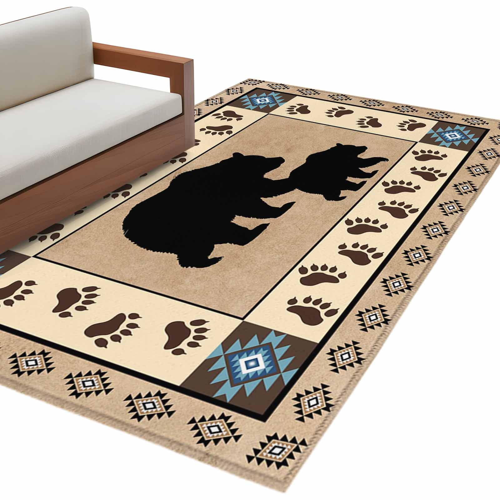3'x5' Area Rugs, Farmhouse Bear Indoor Outdoor Area Rug for Living Room Bedroom, Country Vintage Animals Paw Print Brown Washable Bathroom Rugs Kitchen Floor Carpet Mats Home Decor Aesthetic