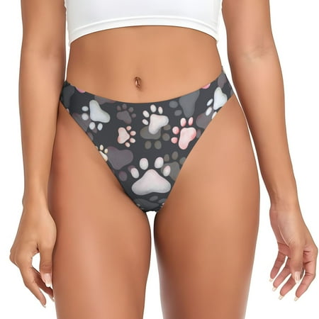 Qokaie Colorful Paws Of Dog Printed Women s Cotton Thong Underwear  Sexy Breathable Panties G-string-Small
