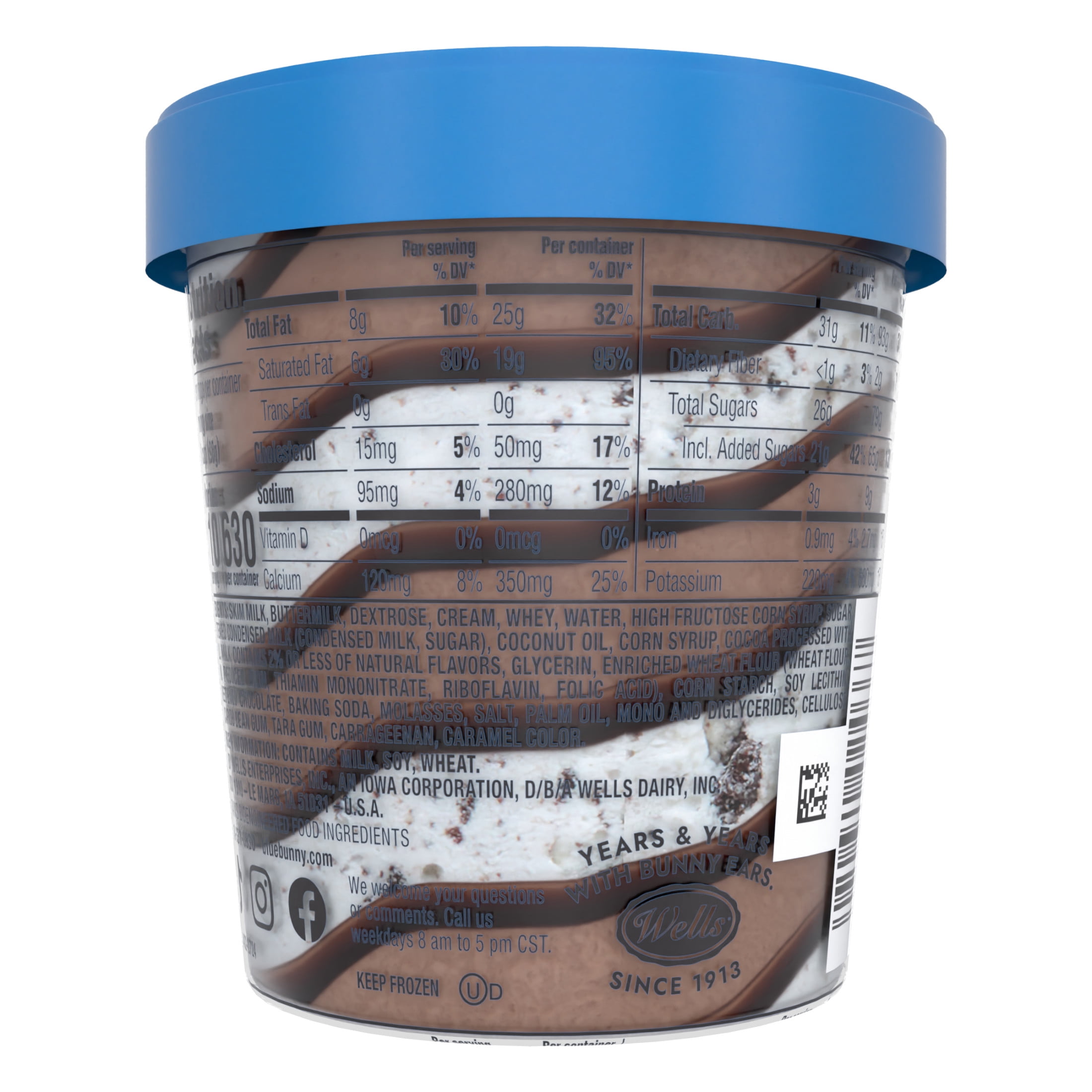 Blue Bunny Soft Chocolate Cookies and Cream Swirl Iced Frozen Dessert, 16 fl oz Pint