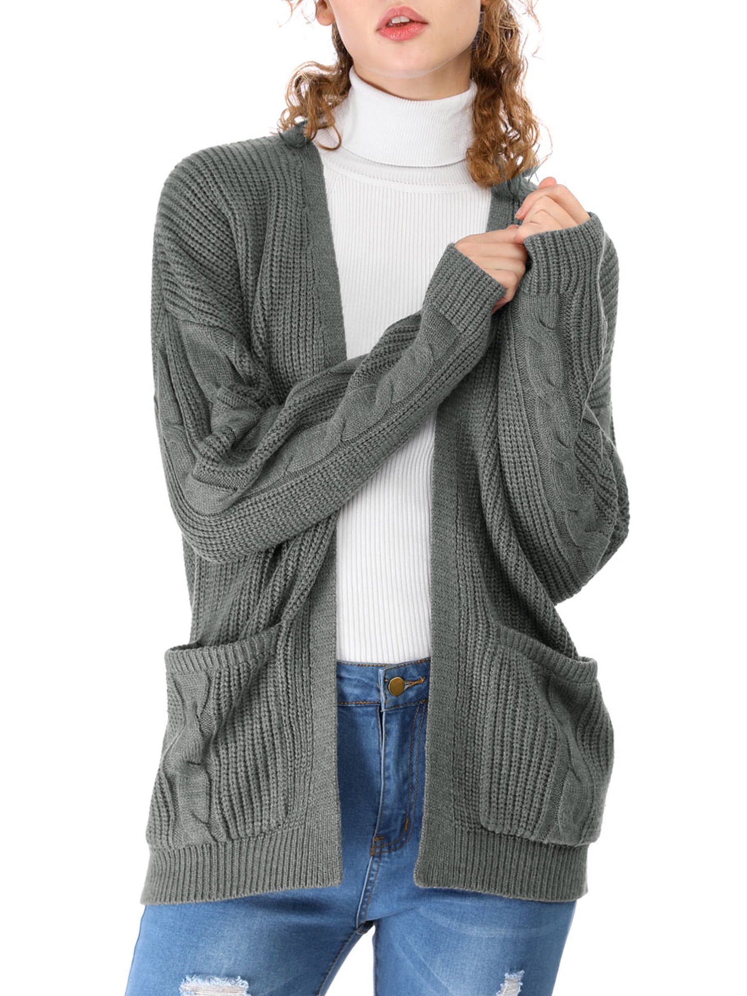 dark grey cable knit cardigan