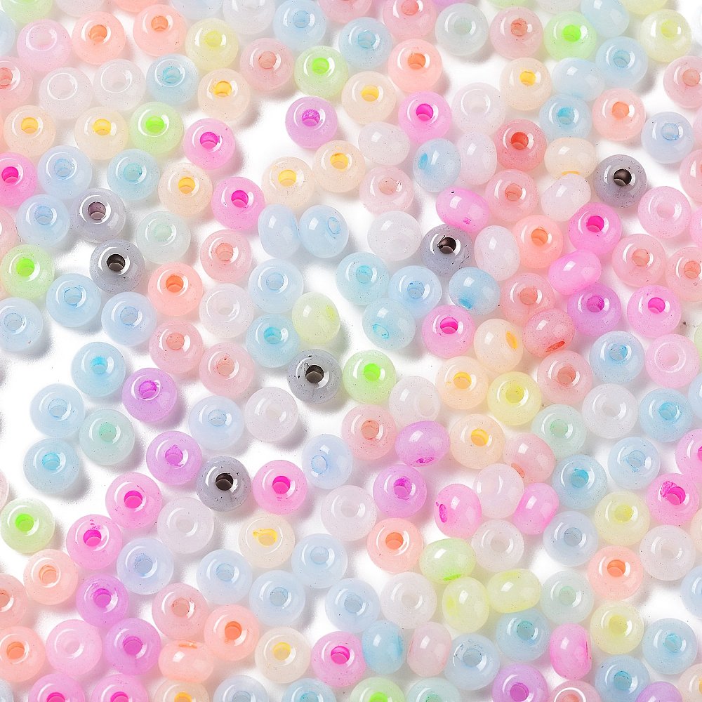 Imitation Jade Glass Seed Beads Luster Dyed Round Colorful 5.5x3.5mm Hole: 1.5mm