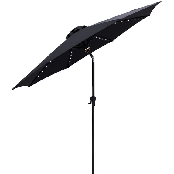 FLAME&SHADE 9 ft Solar Powered Outdoor Market Patio Table Umbrella with LED Lights and Tilt, Black