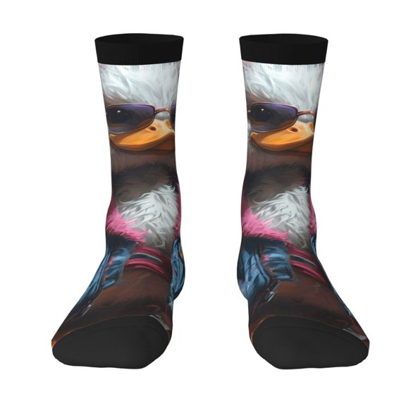Uemuo Lady Duck Pattern Women's Crew Socks, Soft Durable Breathable Moisture-Wicking with Odor Control Cotton socks